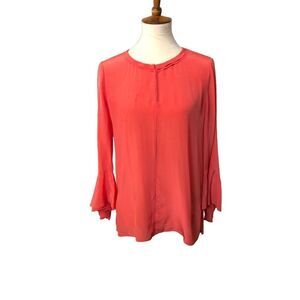 Pure silk Mika Mindel coral 100 percent silk bell sleeve blouse